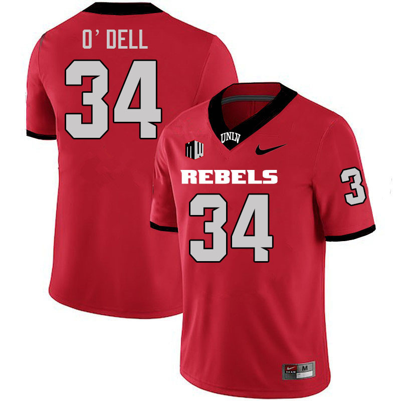 Men #34 Tyray O'Dell UNLV Rebels College Football Jerseys Stitched-Scarlet